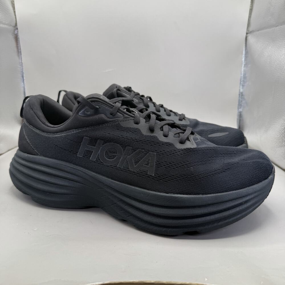 Hoka One Bondi 8 Shoes Mens 14 2E Triple Black Running Sneakers 1127953 BBLC